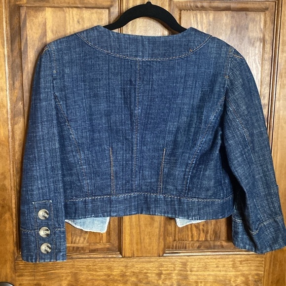 Ann Taylor Lift petites Blue dark wash denim jean bolero jacket 3/4 sleeves sz S - Picture 3 of 7